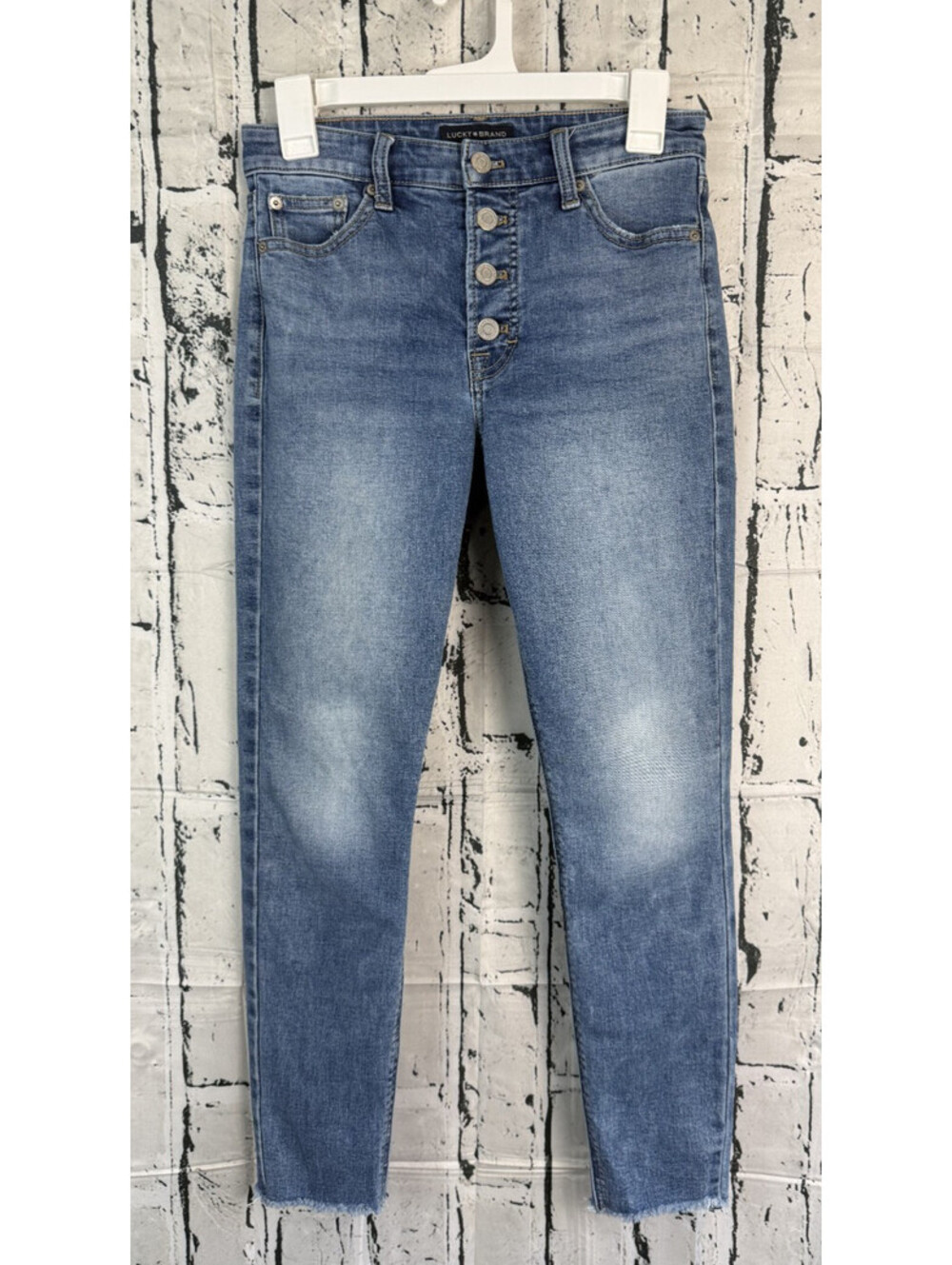 Lucky Brand Jeans Womens Sz 4 High Rise Skinny Bridgette Button Fly Raw Hem